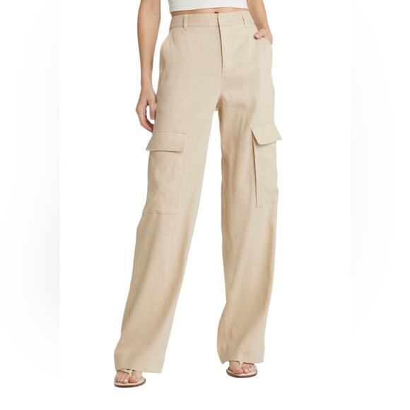 FRAME $428 High Waist Organic Linen Blend Cargo Pants in Sand 8‎